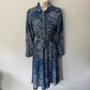 Nanette Lepore Shirt Dress 2 Blue Ditzy Floral Chiffon Midi Dainty Garden Party